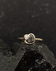 Meteorite and Moissanite Ring in 14k Palladium Gold - sz 6.5