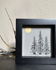 Snowy Tree 14 - Triple Trees and Gold Moon on Gray Toned Paper 4"x4"