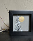 Snowy Tree 7 - Single Tree with Gold Moon on Gray Toned Paper - 4"x4"
