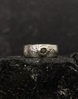 Tiny Hammered Dimpled Band with Rough Diamond in Palladium Sterling Silver - size 5.5 - Ready to Ship