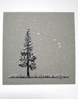 Snowy Tree 11 - Single Tree with Snowy Grass and Aries on Gray Toned Paper - 4"x4"