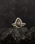Meteorite Ring with Mountain Texture Band in Palladium Sterling Silver - size 7.5 - Ready to Ship