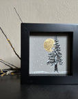 Snowy Tree 5 - Gold Moon and Single Tree on Gray Tone Paper - 4"x4"