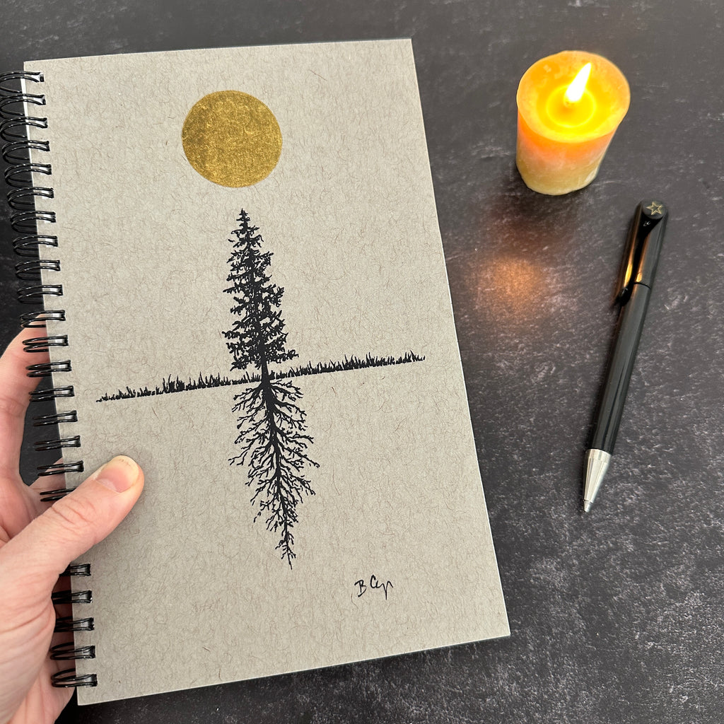 Gray Tree and Roots Notebook - Journal/Sketchbook - Blank or Lined - Ready to Ship