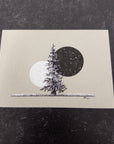 Cassiopeia, Moon and Snowy Tree on Gray Paper - Original Drawing - 5"x7"