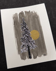 Simply Snowy Tree with Full Gold Moon - 8"x10" Original Drawing - Ready to Ship