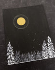 Snowy Trees with Full Moon Halo and Orion - 8"x10" Original Drawing - Ready to Ship