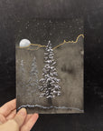 Foggy Nighttime with Snowy Trees - 5x7 Original Drawing/Painting - Ready to Ship