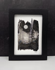Midnight Flowers - Silver Moon and Lilies - Original Drawing/Painting - 5"x7"
