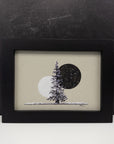 Cassiopeia, Moon and Snowy Tree on Gray Paper - Original Drawing - 5"x7"