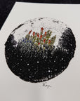 Midnight Flowers - Red Paintbrush - Original Drawing/Painting - 6"x8"