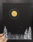 Snowy Trees with Full Moon Halo and Orion - 8"x10" Original Drawing - Ready to Ship