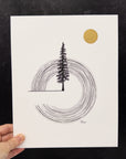 Single Tree and Star Trails - 8"x10" Original Drawing/Painting - Ready to Ship