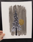 Simply Snowy Tree with Full Gold Moon - 8"x10" Original Drawing - Ready to Ship