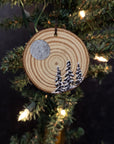 Winter Theme Wood Ornament 2025 - 4 - Silver Full Moon and Snowy Trees - Natural Wood