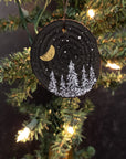 Winter Theme Wood Ornament 2025 - 2 - Gold Crescent Moon and Snowy Trees