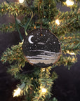 Winter Theme Wood Ornament 2025 - 26 - Silver Crescent Moon and Silver Lined Clouds