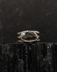 Meteorite and Moissanite Triple Ring in Palladium Sterling Silver - size 6.5 - Ready to Ship