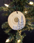 Winter Theme Wood Ornament 2025 - 44 - Five Snowy Trees and Gold Moon
