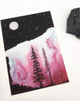 Red Aurora Night Sky and Trees - Art Print - Print to Order