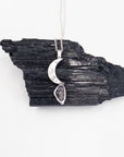 Meteorite Pendant - Crescent Moon - in Sterling Silver - Ready to Ship