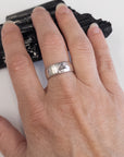 Tiny Mountain Meteorite Ring with Moissanite in Palladium Sterling Silver - size 6 - Ready to Ship