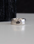 Tiny Mountain Meteorite Ring with Moissanite in Palladium Sterling Silver - size 6 - Ready to Ship