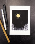 Print Sale - 5"x7" Winter Orion with Golden Moon Halo and Snowy Trees - hand embellished print - Ready to Ship