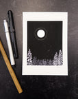Print Sale - 5"x7" Winter Orion with Golden Moon Halo and Snowy Trees - hand embellished print - Ready to Ship
