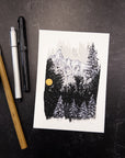 Print Sale - 5"x7" Winter Landscape - Snowy Mountains and Trees - Pen and Ink Drawing - Ready to Ship
