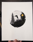 Print Sale - 8" x 10" Hawk Silhouette - Circle Landscape - Pen and Ink Drawing Print - Ready to Ship