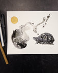 Print Sale - 8" x 10" Turtle Friend - Pen and Ink Drawing - Ready to Ship Print