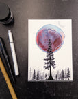 Print Sale - 5x7 Single Tree and Red Aurora Orb - Art Print - Ready to Ship