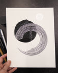 Print Sale - 8" x 10" Space and Time Series - Drawing 2 - Hand Embellished Print with Silver Moon - Ready to Ship