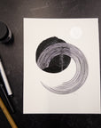 Print Sale - 8" x 10" Space and Time Series - Drawing 2 - Hand Embellished Print with Silver Moon - Ready to Ship