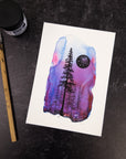 Purple Aurora Forest with Star Portal - Art Print - Print to Order