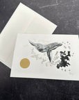 Humpback Whale notecard - card size 4.5 x 6.25 - print to order - hand embellished in gold