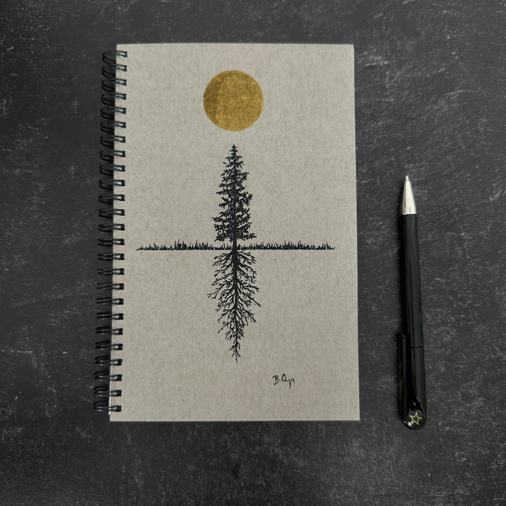 Gray Tree and Roots Notebook - Journal/Sketchbook - Blank or Lined - Ready to Ship