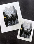 Winter Landscape - Snowy Mountains and Trees - Pen and Ink Drawing - Print to Order