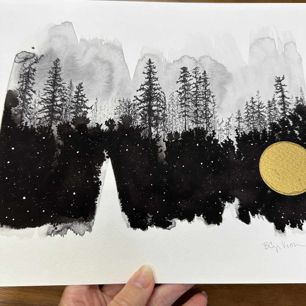 Beauty in the Upside Down - Large Forest - Art Print - ready to ship 8.5 x 11 hand embellished