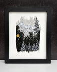 Winter Landscape - Snowy Mountains and Trees - Pen and Ink Drawing - Print to Order
