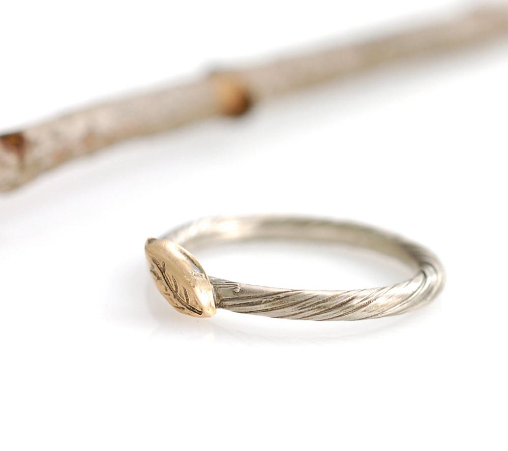 Autumn Leaf - Vine and Leaf Ring in 14k Yellow and Palladium White Gold - size 6.5 - Ready to Ship - Beth Cyr Handmade Jewelry