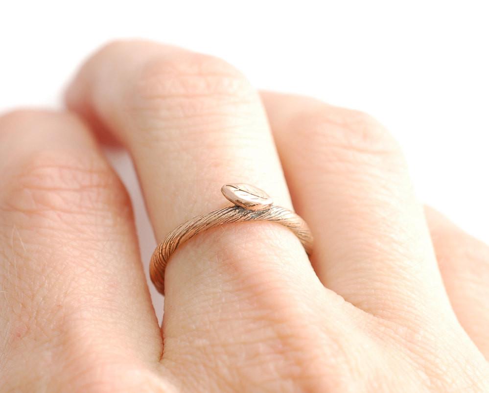 Vine and Leaf Ring in 14k Rose Gold - size 5 - Ready to Ship - Beth Cyr Handmade Jewelry