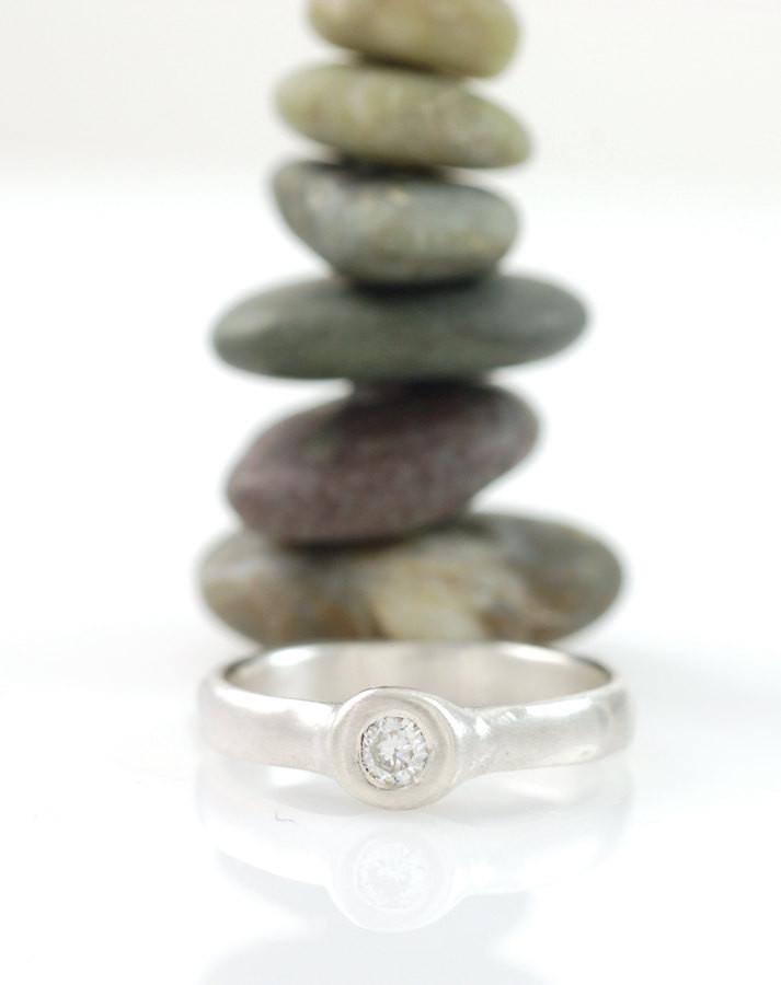 Simplicity Engagement Ring with Moissanite in Palladium Sterling Silver - size 5.5 - Ready to Ship - Beth Cyr Handmade Jewelry