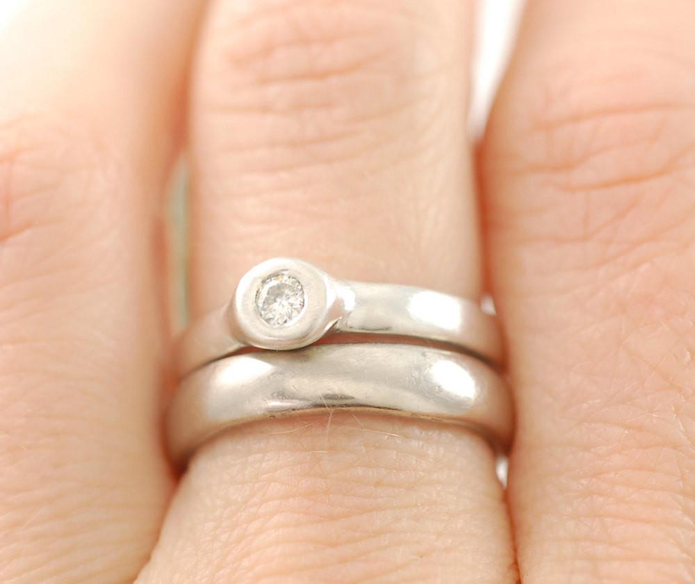 Simplicity Engagement Ring with Moissanite in Palladium Sterling Silver - size 5.5 - Ready to Ship - Beth Cyr Handmade Jewelry