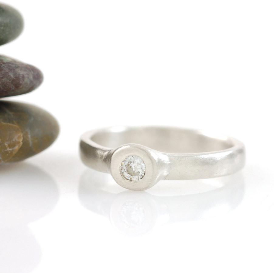 Simplicity Engagement Ring with Moissanite in Palladium Sterling Silver - size 5.5 - Ready to Ship - Beth Cyr Handmade Jewelry