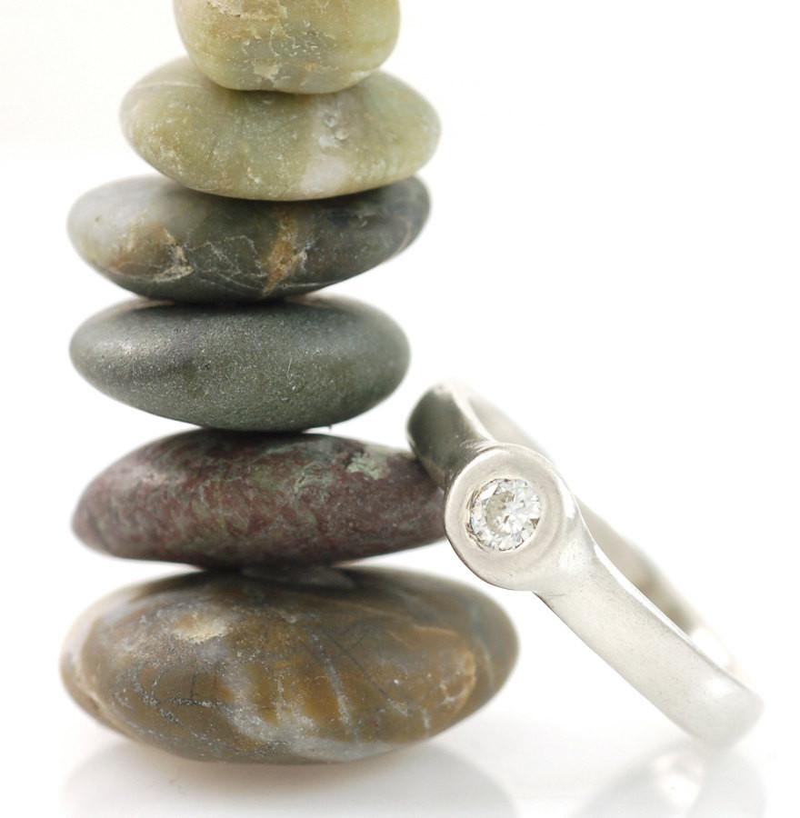 Simplicity Engagement Ring with Moissanite in Palladium Sterling Silver - size 5.5 - Ready to Ship - Beth Cyr Handmade Jewelry