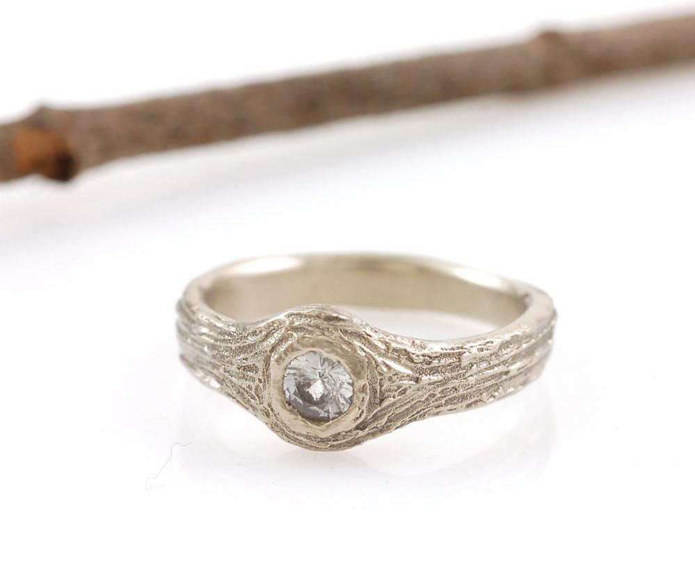 White Sapphire Love Knot Engagement Ring in 14k Palladium White Gold - size 7.25 - Ready to Ship - Beth Cyr Handmade Jewelry