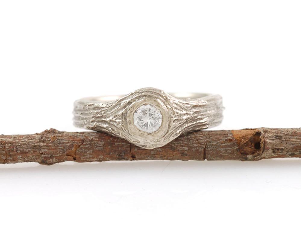 White Sapphire Love Knot Engagement Ring in 14k Palladium White Gold - size 7.25 - Ready to Ship - Beth Cyr Handmade Jewelry