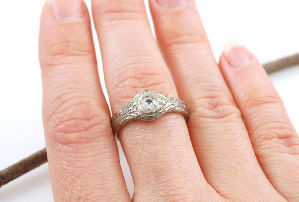 White Sapphire Love Knot Engagement Ring in 14k Palladium White Gold - size 7.25 - Ready to Ship - Beth Cyr Handmade Jewelry